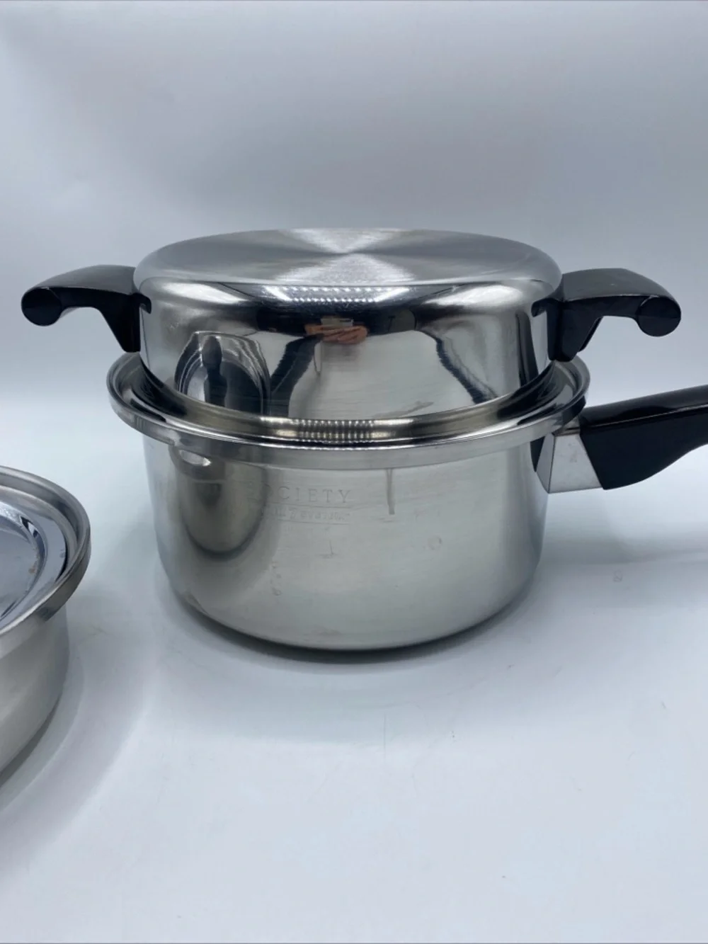 Society Sensi-Tone Cookware Ultrex 7 T304s Steamer Boiler 2 Pots Lid Stainless - Picture 2 of 8